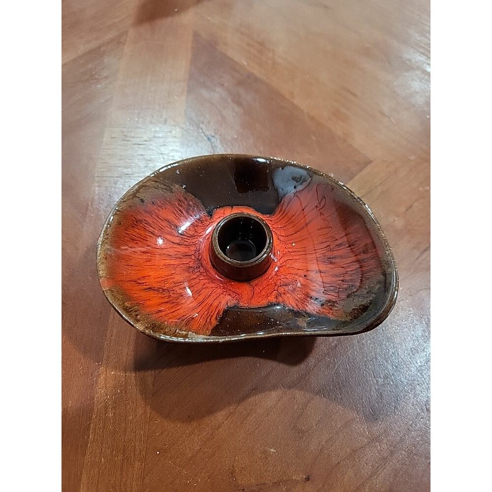 Old McMaster brown Orang pottery candle holder Flin Flon Manitoba Canada